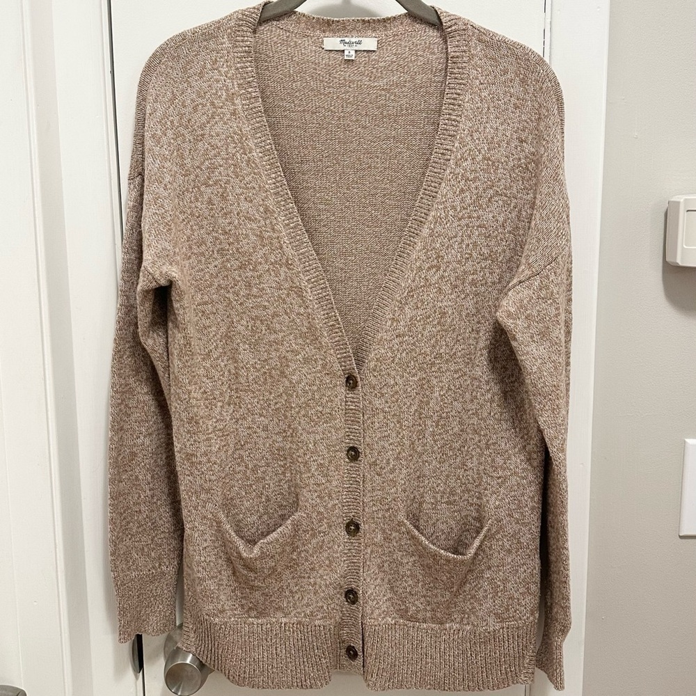 Madewell Grandma Cardigan Sweater S tan & cream marled grannycore button up